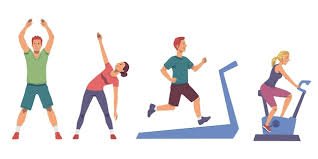 Women and men engaging in aerobic workouts in a gym.