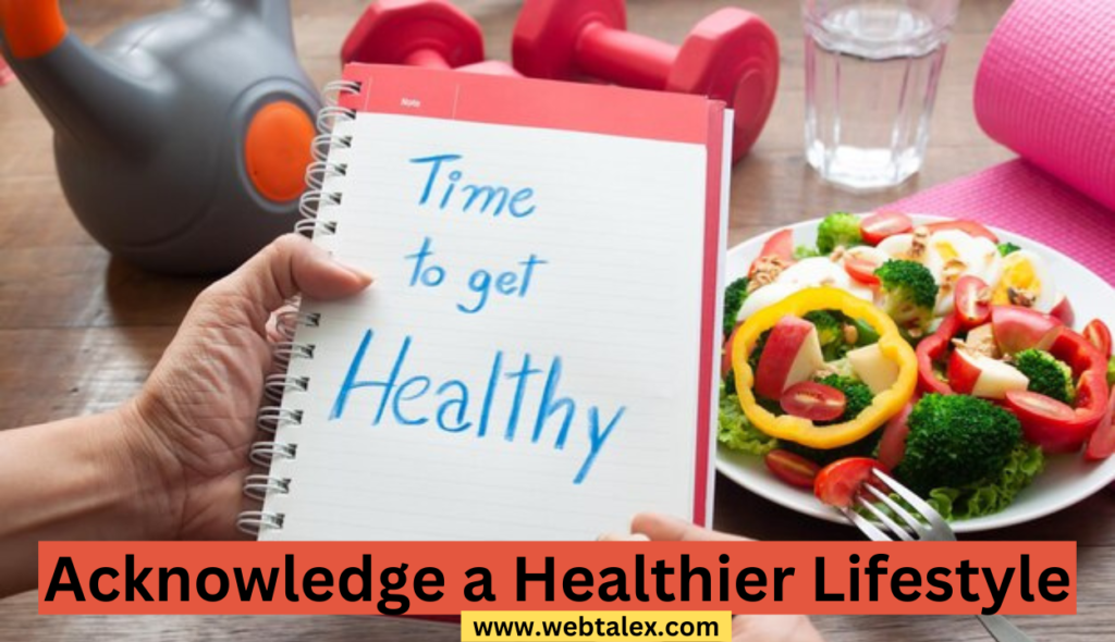 A vibrant image displaying a nutritious salad, a bottle of water, and exercise equipment, symbolizing the pillars of a healthier lifestyle