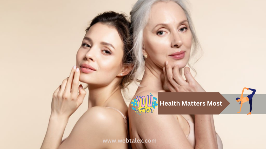 "Two healthy women radiating well-being and vitality, emphasizing that health matters most."