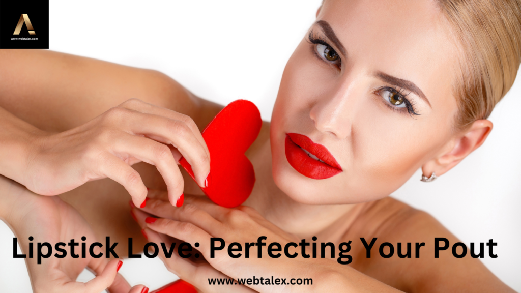Close-up of a beautiful woman with stunning, pouty lips perfectly accentuated with lipstick.