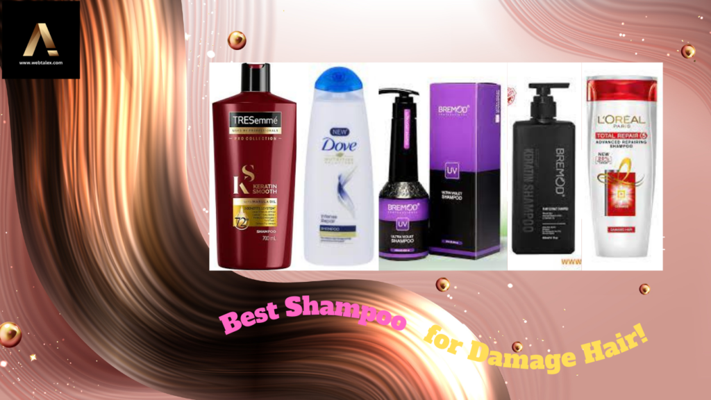 A collection of shampoos displayed, each formulated to repair and restore damaged hair.