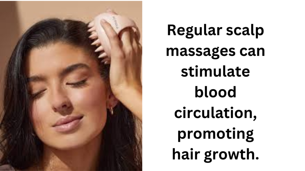 A beautiful woman gently massaging her scalp with a hair massage brush, focusing on scalp care for better blood circulation.