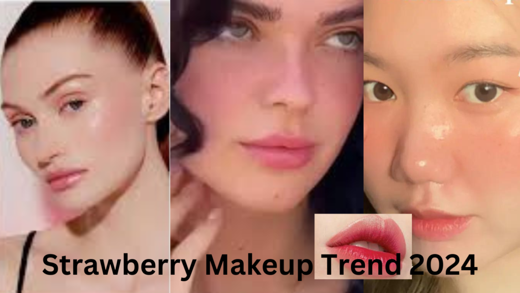 Women flaunting the Strawberry Makeup Trend 2024, with a focus on luscious strawberry-hued lipstick, enhancing their natural beauty.