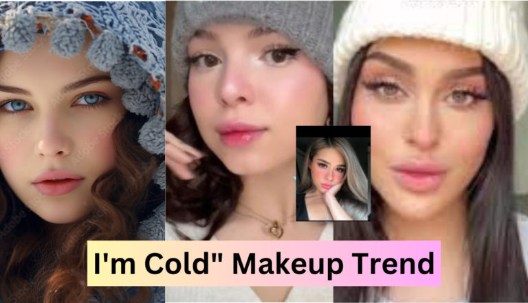 Women donning the 'I'm Cold' makeup trend, featuring ethereal frosty hues and delicate shimmer for a winter-inspired, ethereal look.