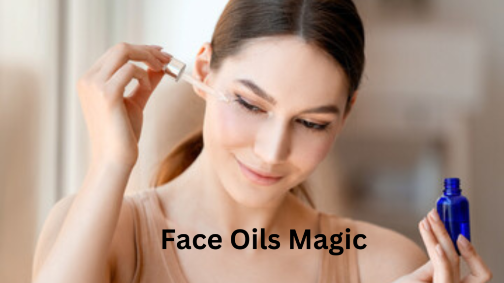 A radiant woman delicately applying face oil, her skin glowing with health and vitality.