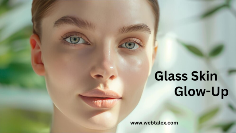 A stunning woman with radiant, glass skin, showcasing a glow-up transformation.