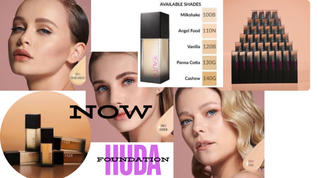 Women displaying their best matching Huda Beauty foundations and Huda Beauty sticks.