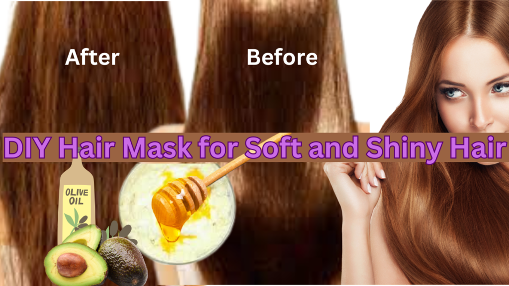 A beautiful girl showcasing her hair before and after using a DIY hair mask, with visibly softer and shinier results.