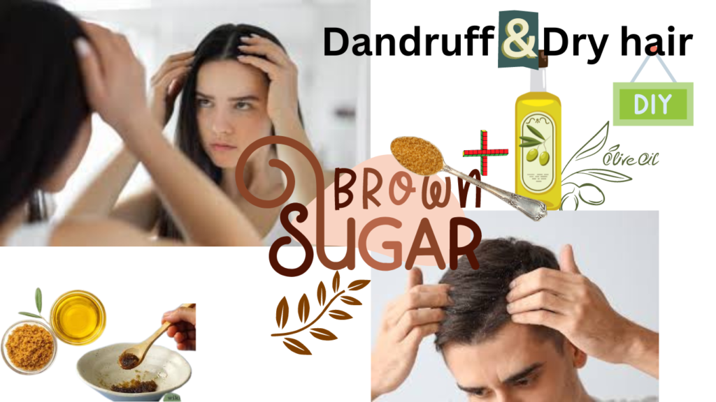 A worried woman and man examining their hair issues, There iis a DIY treatment for dandruff and dry hair and their issue in the background.